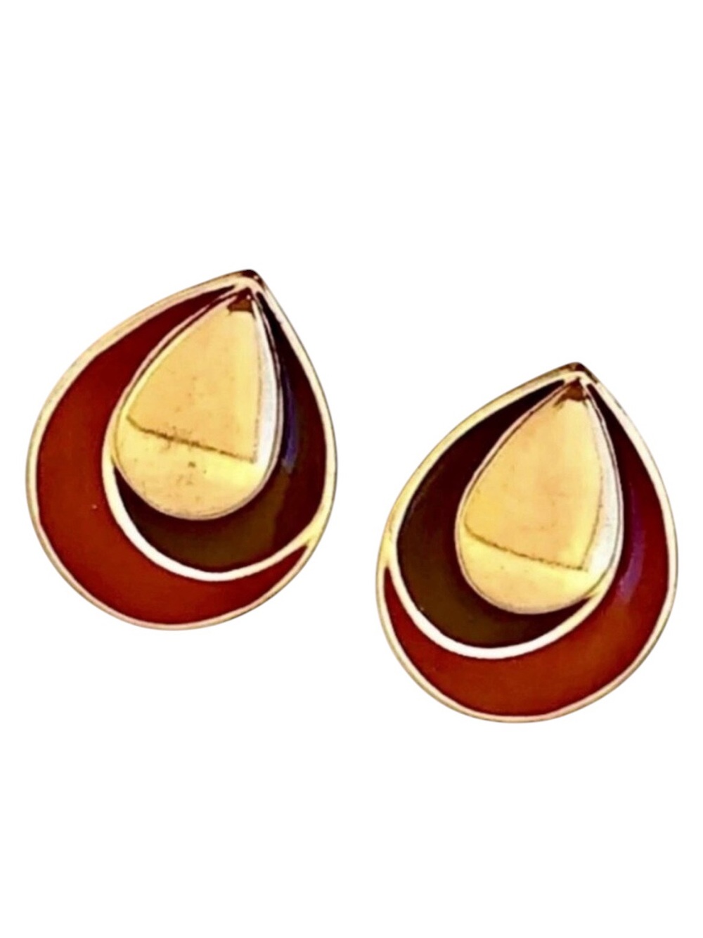 MONET Vintage Clip-On Enamel Earrings Goldtone Black Red Signed